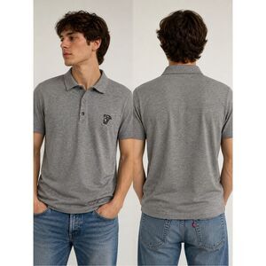 Versace Collection Men’s Gray Polo Shirt Medusa Logo Short Sleeve Size S Notes